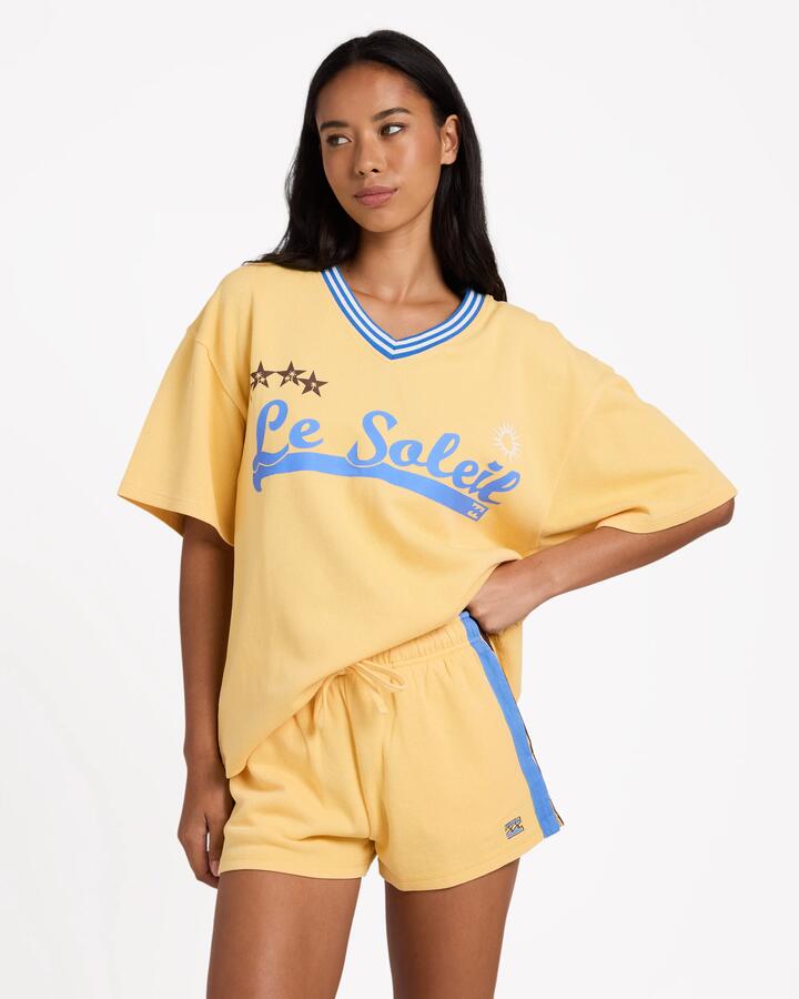Image of a model wearing Shorts. Product name - Billabong Womens Dream State Elastic Waist Shorts Light Yellow in Light Yellow colour by brand - Billabong