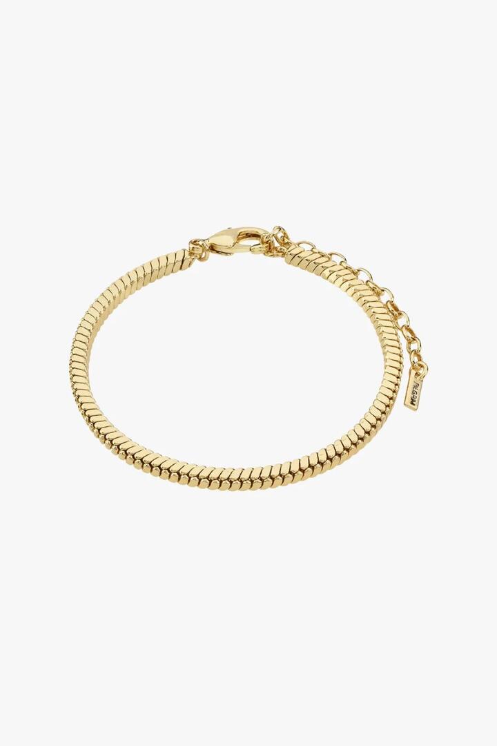 Image of Jewelry. Product name - Dominique Flat Snake Gold EOL Chain Recycled Bracelet in Gold colour by brand - Pilgrim