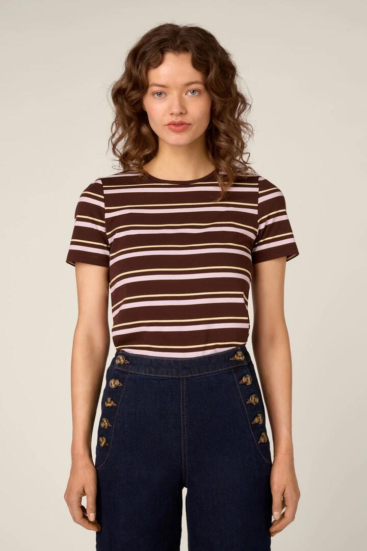 Image of T-Shirts. Product name - Luxe Stripe Tee in Chocolate colour by brand - Princess Highway
