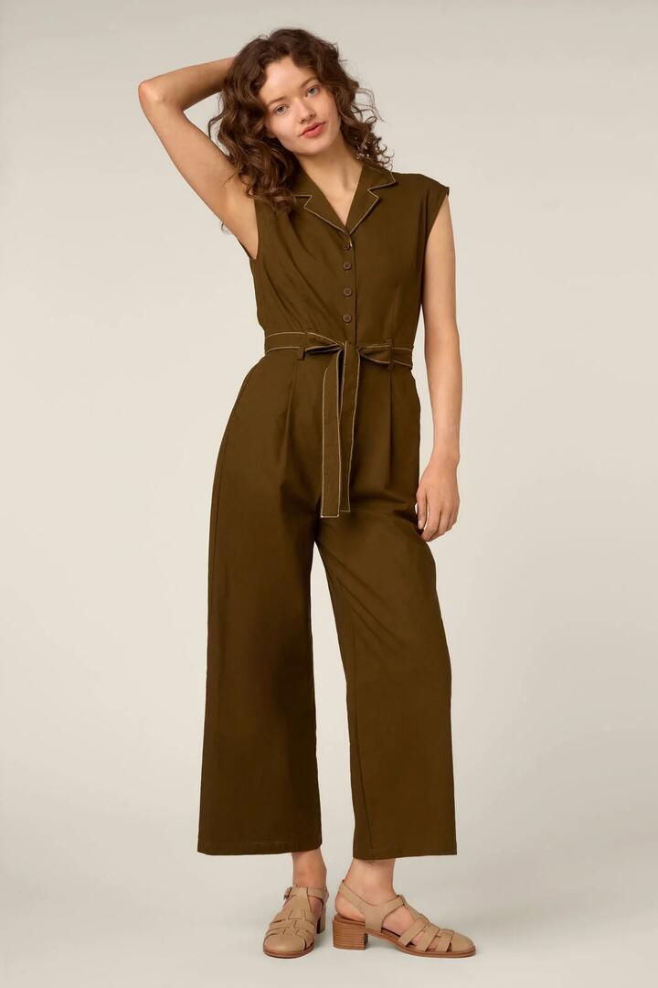 Image of Bodysuits. Product name - Emma Contrast Stitch Jumpsuit in Olive colour by brand - Princess Highway