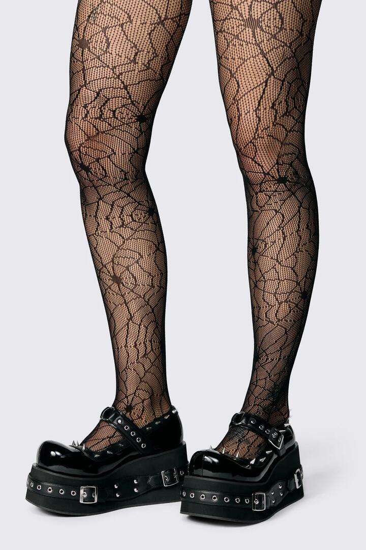Image of Lingerie. Product name - Spider Web Fishnet Tights in Black colour by brand - Dangerfield