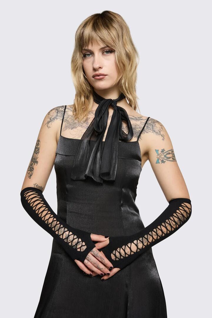 Image of Gloves & Mittens. Product name - Long Criss Cross Fingerless Gloves in Black colour by brand - Black Friday
