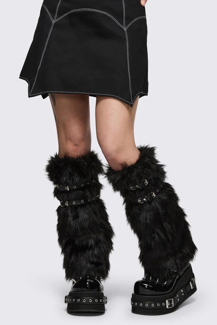 Image of Lingerie. Product name - Faux Fur Strappy Legwarmers in Black colour by brand - Black Friday