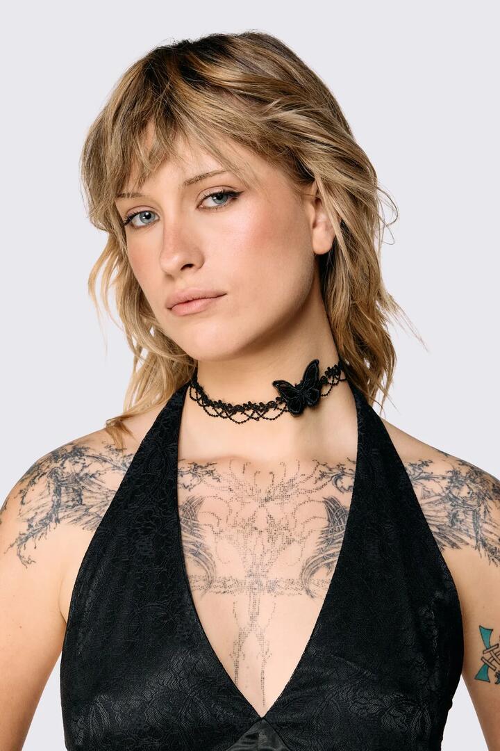 Image of Jewelry. Product name - Gothic Moth Choker in Black colour by brand - Dangerfield