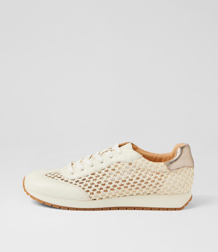 Image of Sneakers. Product name - Pup Milk Platino Multi Lace Ups in Milk-Platino colour by brand - MIDAS