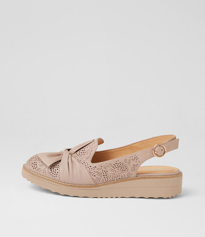 Image of Flats. Product name - Oddie Cafe Leather Slingbacks in Cafe-Cafe Sole colour by brand - MIDAS