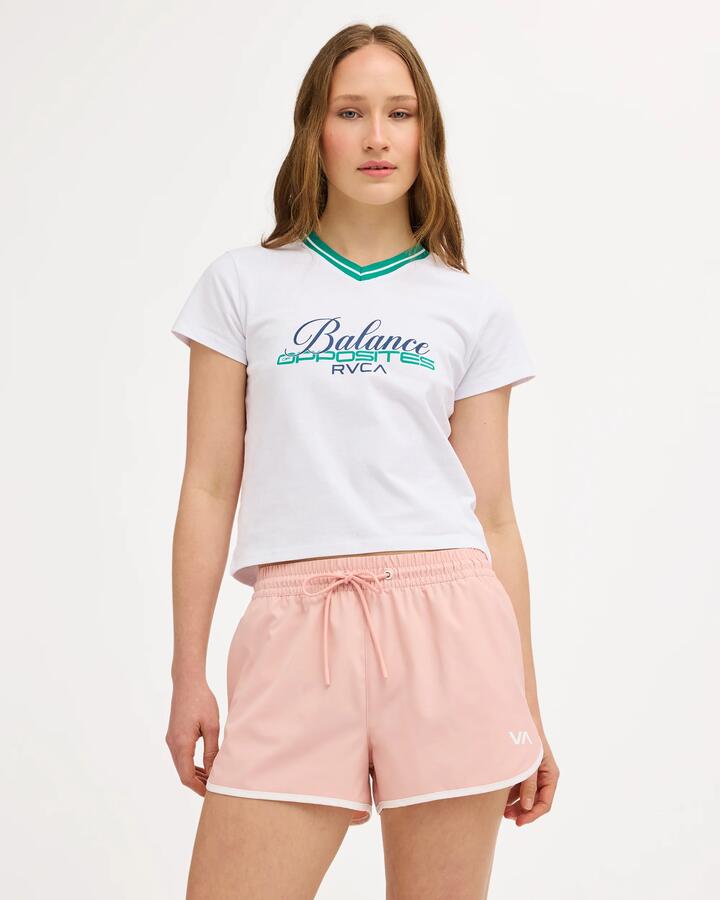 Image of T-Shirts. Product name - RVCA Womens Atonement V-Neck T-Shirt White in White colour by brand - RVCA