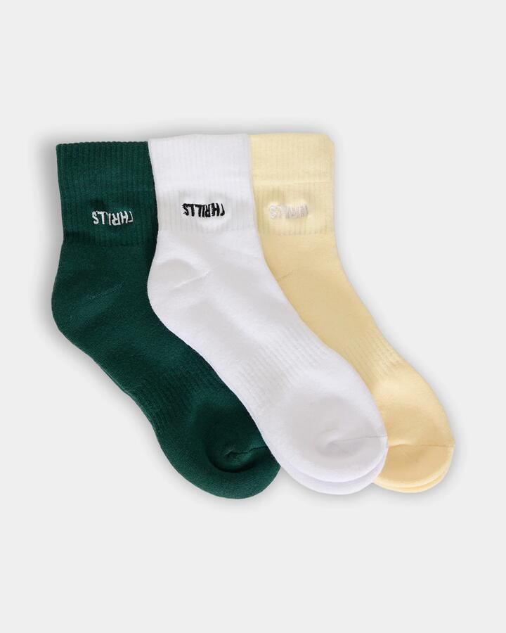 Image of Socks. Product name - Thrills Womens Minimal Thrills 3 Pack Ankle Sock Varsity Green in Varsity Green colour by brand - Thrills