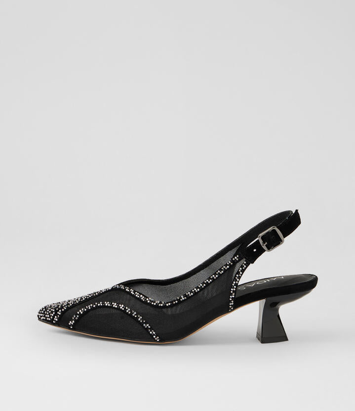 Image of Shoes. Product name - Levity Black Shimmer Multi Slingbacks in Black Shimmer colour by brand - MIDAS