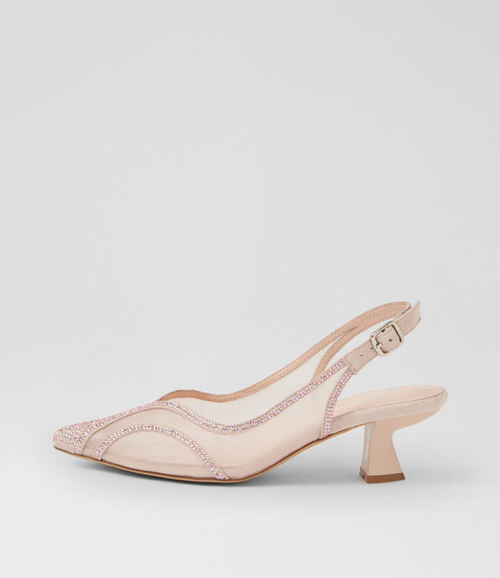 Image of Shoes. Product name - Levity Nude Shimmer Multi Slingbacks in Nude Shimmer colour by brand - MIDAS