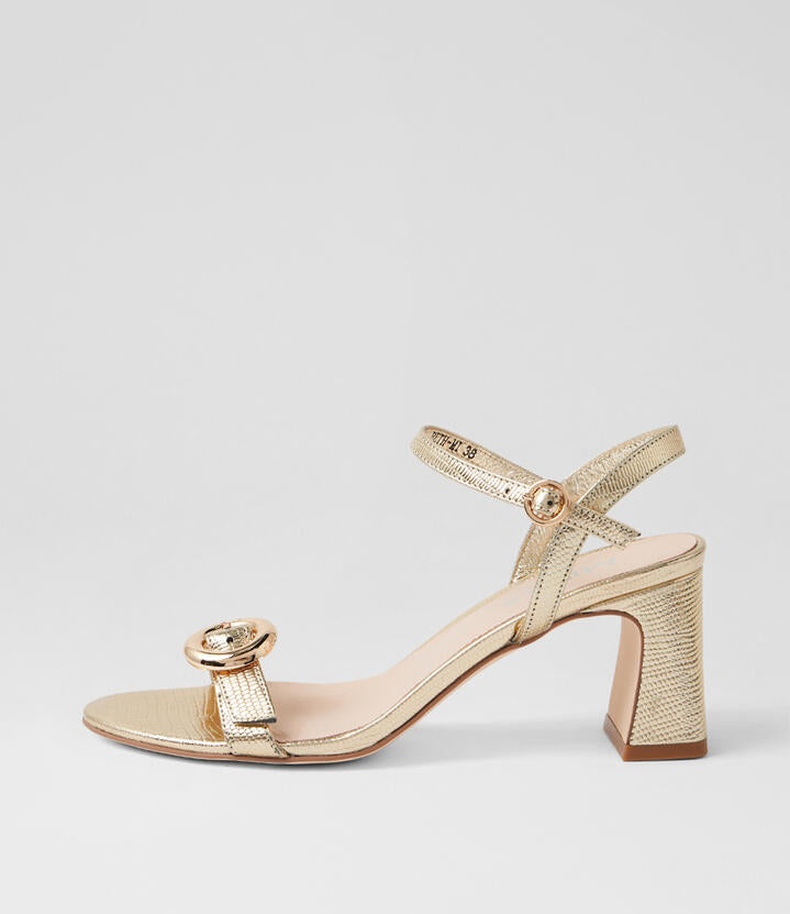 Image of Sandals. Product name - Beth Gold Lizard Leather Sandals in Gold Lizard colour by brand - MIDAS