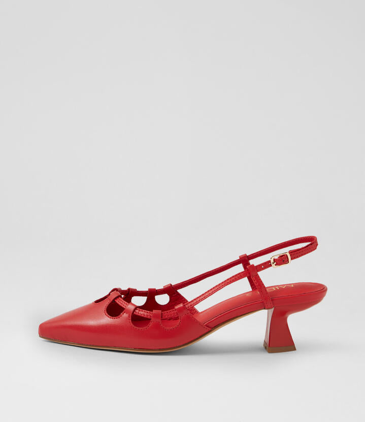 Image of Heels. Product name - Licorice Red Leather Heels in Red colour by brand - MIDAS