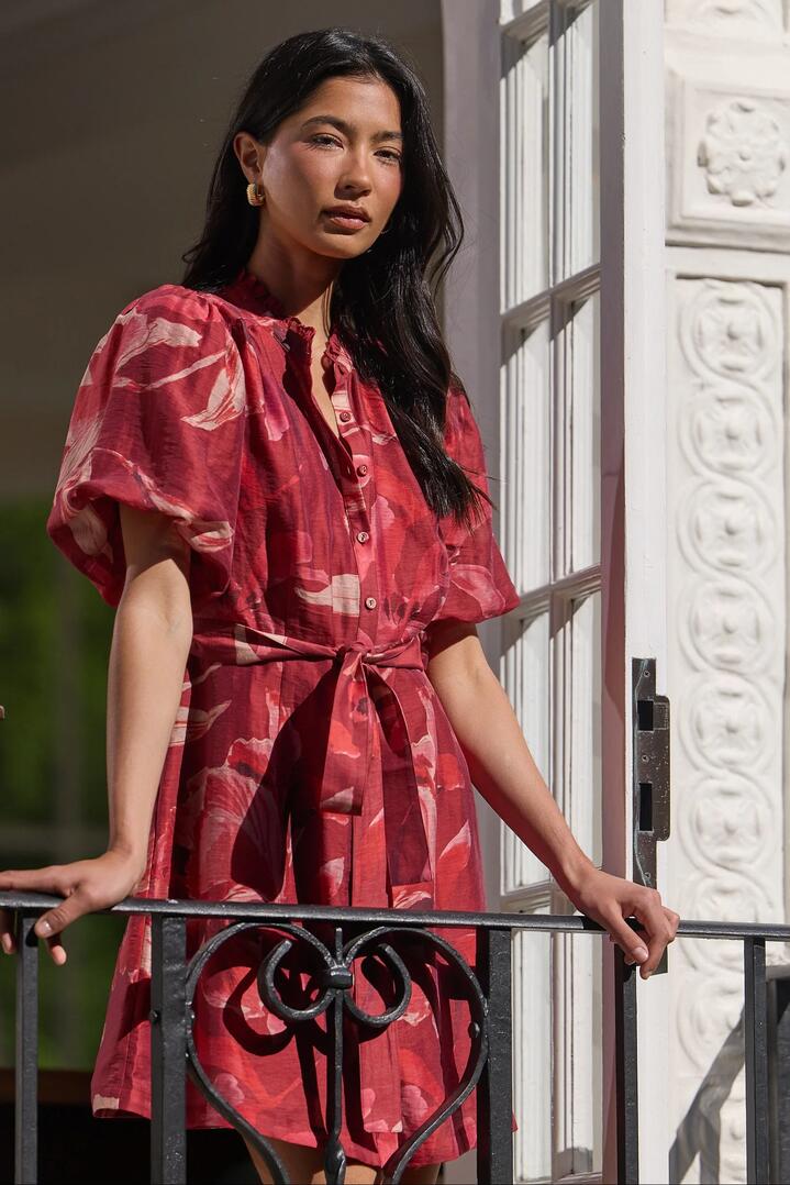 Image of Dresses. Product name - Delphi Large Red Peony Belted Mini Dress in Large Red Peony colour by brand - Ivy + Jack