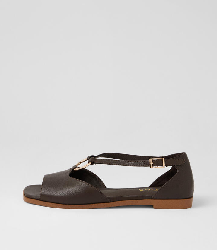 Image of Sandals. Product name - Pallus Choc Leather Sandals in Choc colour by brand - MIDAS