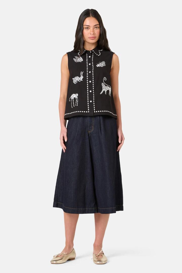 Image of Shirts. Product name - Right Meow Embroidered Shirt in Black colour by brand - Gorman