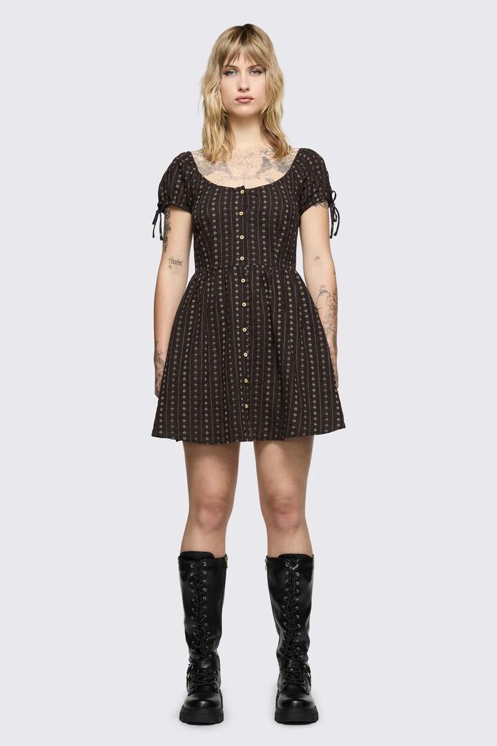 Image of Dresses. Product name - Low Whisper Baby Doll Dress in Brown colour by brand - Black Friday