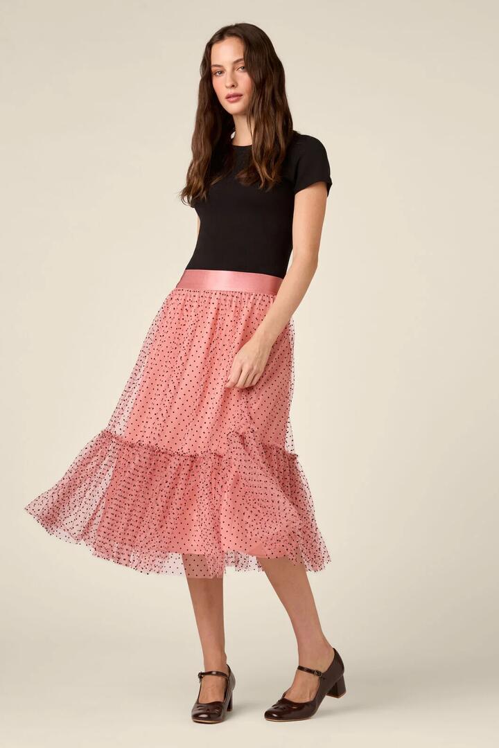 Image of a model wearing Skirts. Product name - Olivia Spot Tulle Skirt in Cream colour by brand - Princess Highway
