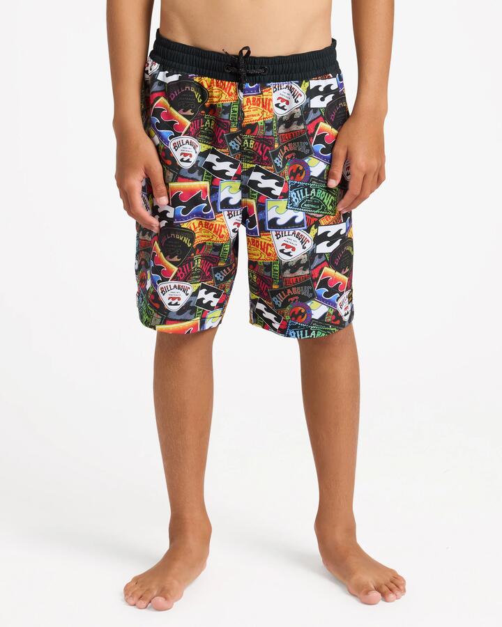 Image of Swimwear. Product name - Billabong Boys 8-16 Sticker Pack Layback 18" Boardshorts Multi in Multi colour by brand - Billabong
