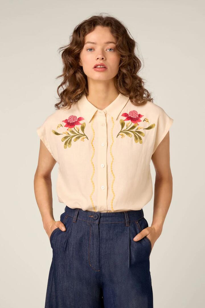 Image of Blouses. Product name - Waratah Embroidered Blouse in Cream colour by brand - Princess Highway