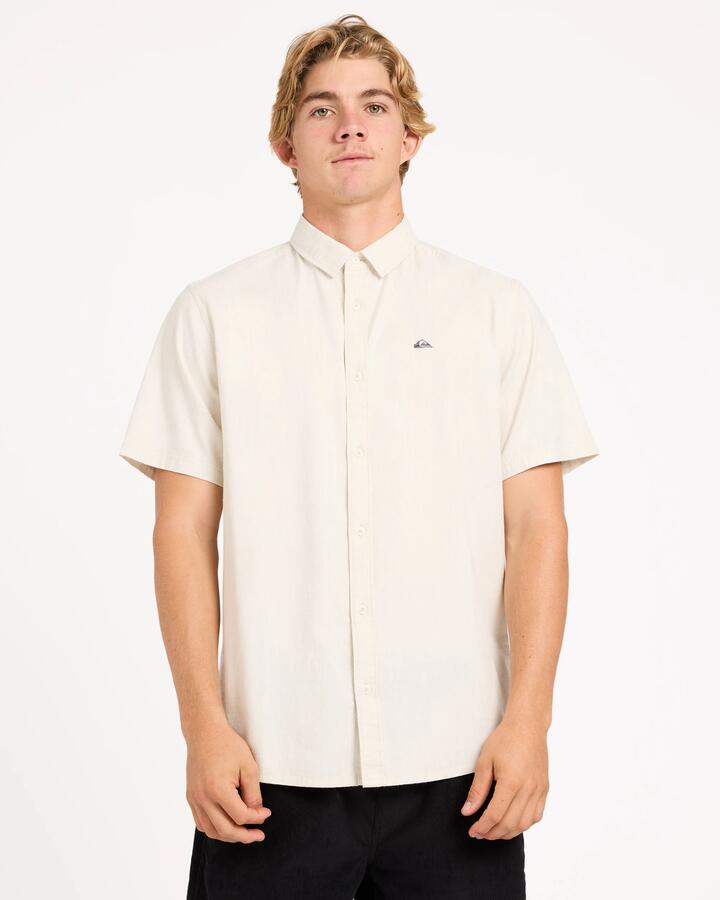 Image of Shirts. Product name - Quiksilver Mens Classic Stretch Short Sleeve Shirt Bone White in Bone White colour by brand - Quiksilver