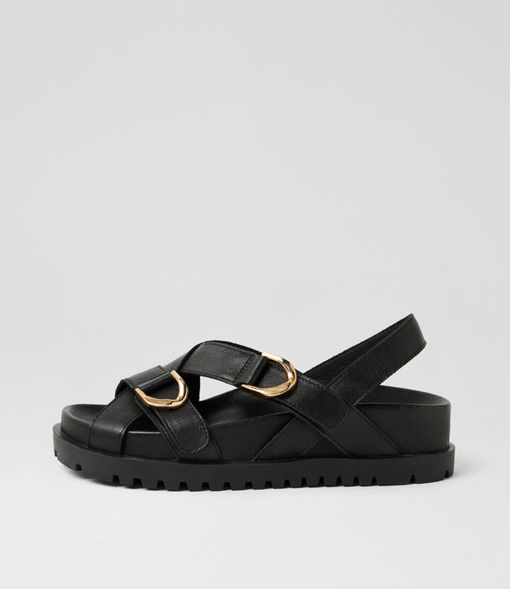 Image of Sandals. Product name - Urban Black Leather Sandals in Black-Black Sole colour by brand - MIDAS