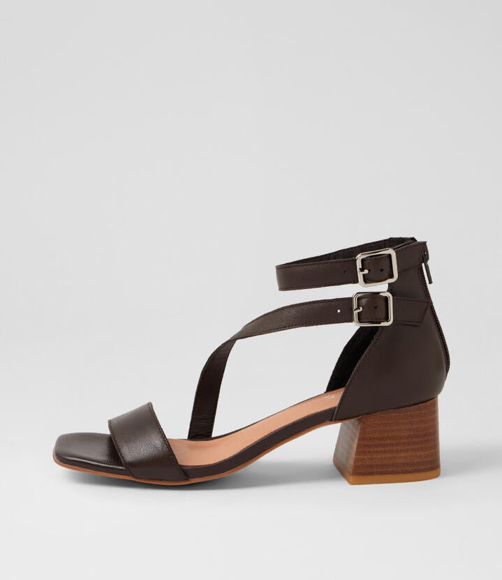 Image of Sandals. Product name - Fran Choc Leather Sandals in Choc colour by brand - MIDAS