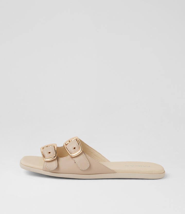 Image of Slippers. Product name - Novay Vanilla Leather Slides in Vanilla colour by brand - MIDAS