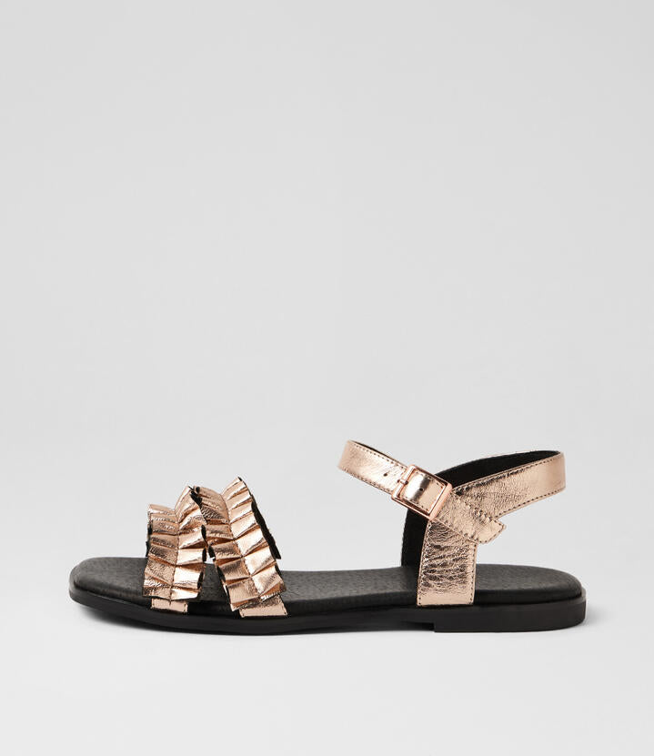 Image of Sandals. Product name - Gretta Pale Rose Gold Leather Sandals in Pale Rose Gold colour by brand - MIDAS