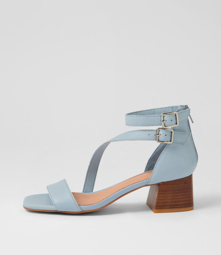 Image of Sandals. Product name - Fran Denim Leather Sandals in Denim colour by brand - MIDAS