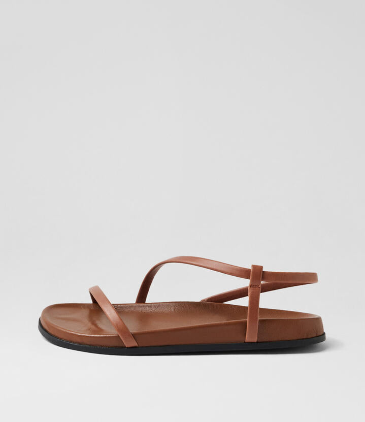 Image of Sandals. Product name - Herlia Walnut Leather Strappy Sandals in Walnut colour by brand - MOLLINI