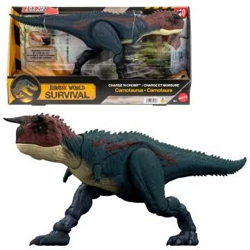 Image of Action Figures. Product name - Jurassic World Charge N Chomp Carnotaurus Running Roaring Dinosaur Action Figure, Digital Play in colour by brand - Jurassic World