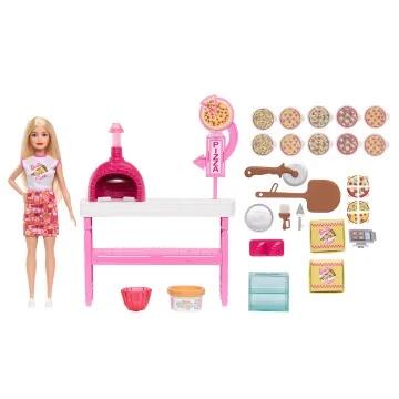 Image of Toy Playsets. Product name - Barbie Pizza Shop Playset With Blonde Doll, Pizza Making Station, 25 Accessories in colour by brand - Barbie