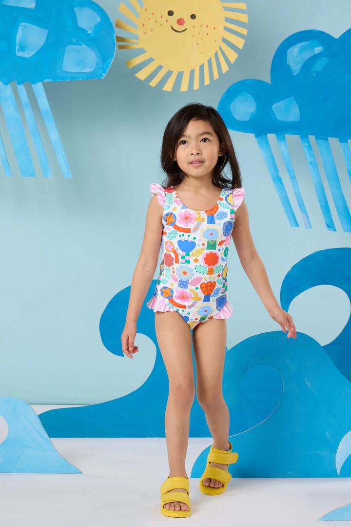Image of Swimwear. Product name - Bloom Boom Kids Swim Suit in White colour by brand - Gorman