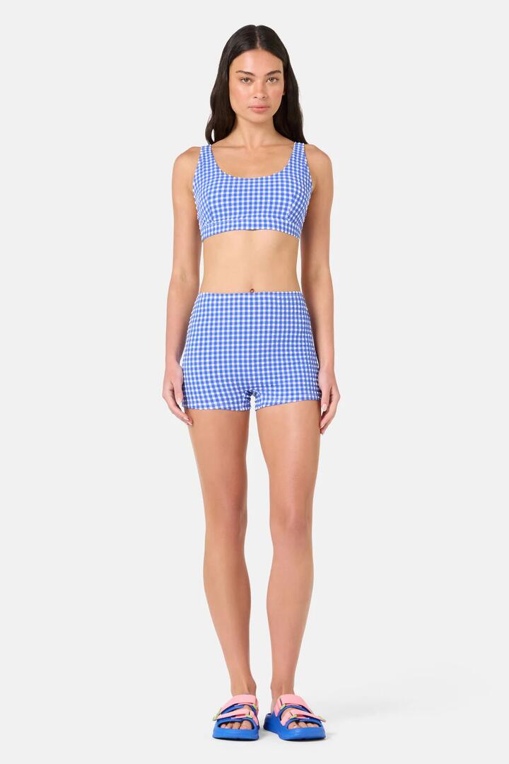 Image of Swimwear. Product name - Gingham Bikini Top in Blue colour by brand - Gorman