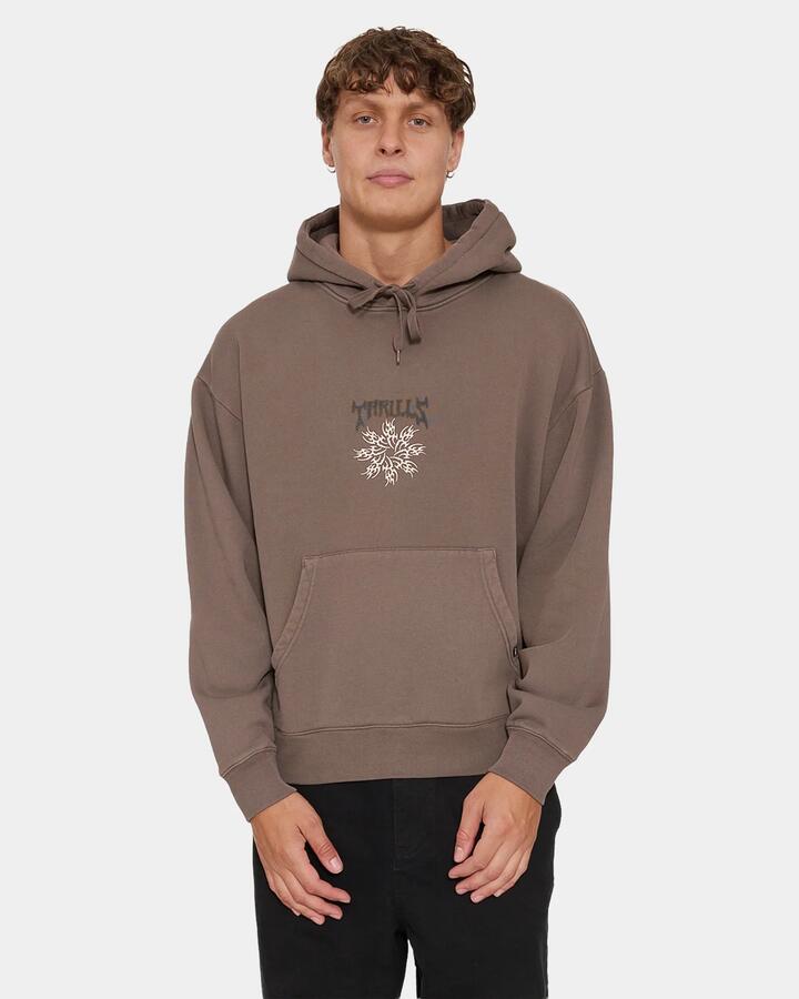 Image of a model wearing Outerwear. Product name - Thrills Stagger Slouch Pull On Cropped Hood 26 Clay Smoke in Clay Smoke colour by brand - Thrills