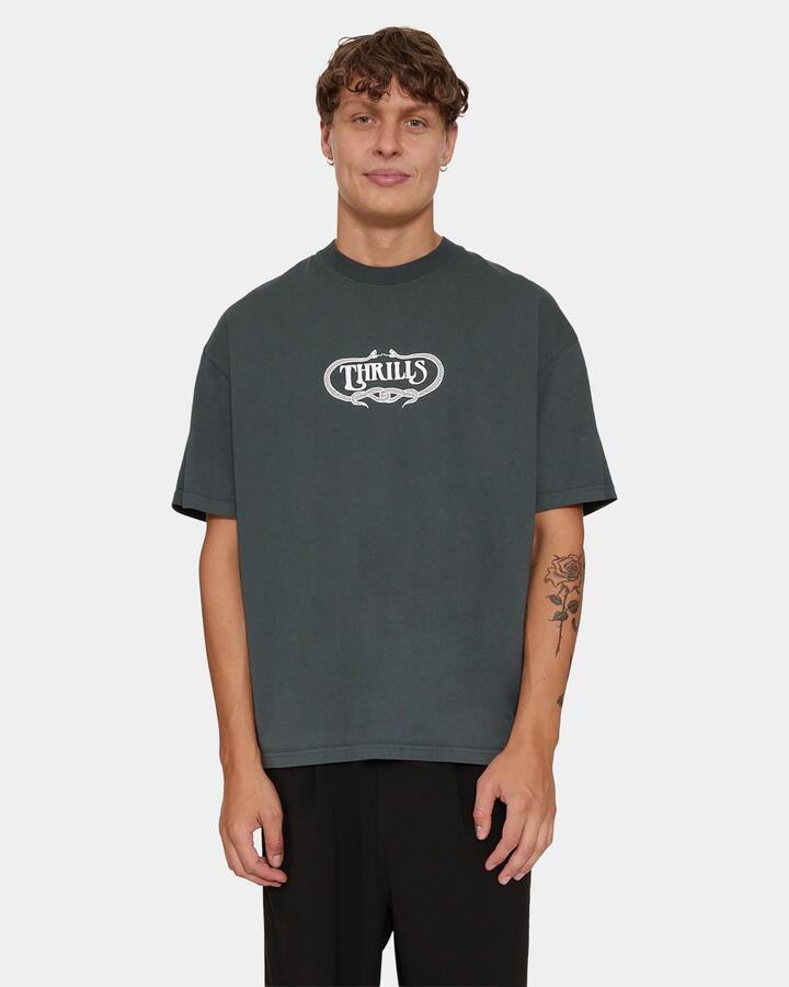 Image of T-Shirts. Product name - Thrills Double Time Oversize Box Tee P62 Petrol in Petrol colour by brand - Thrills