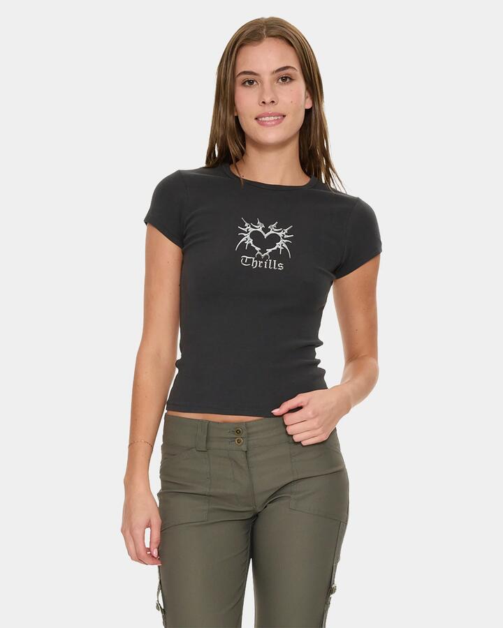 Image of T-Shirts. Product name - Thrills Heartcore Chrome Club Tee Kskz Washed Black in Washed Black colour by brand - Thrills