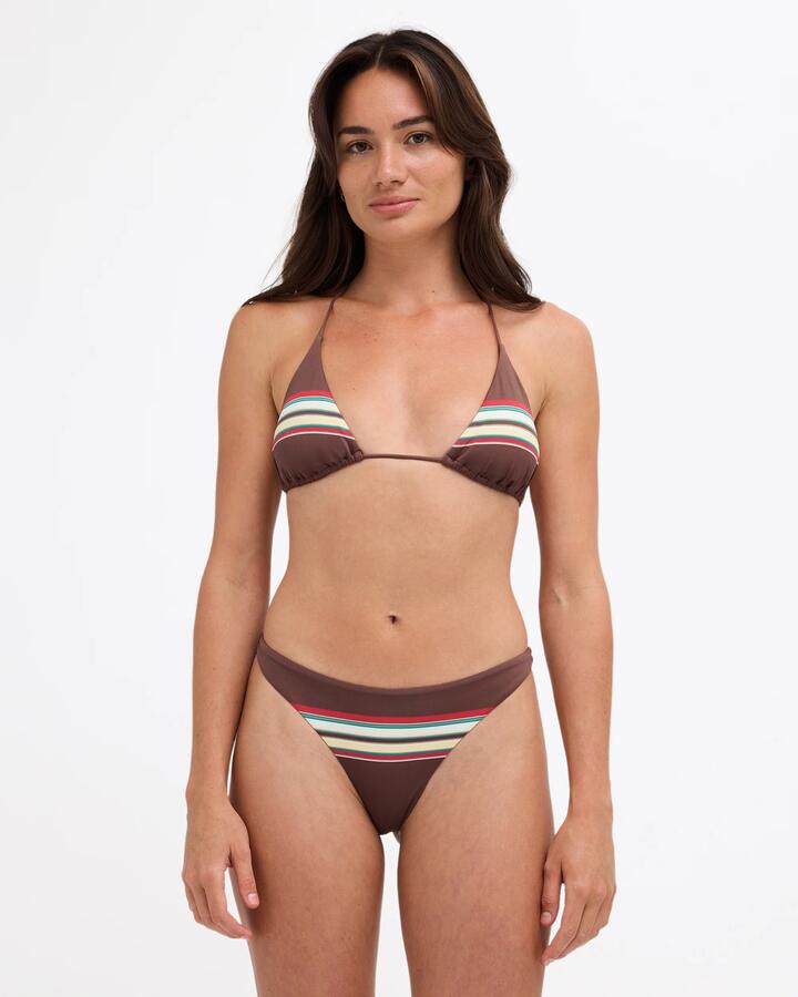 Image of Swimwear. Product name - RVCA Womens Darling Stripe Tri Bikini Top Chocolate in Chocolate colour by brand - RVCA