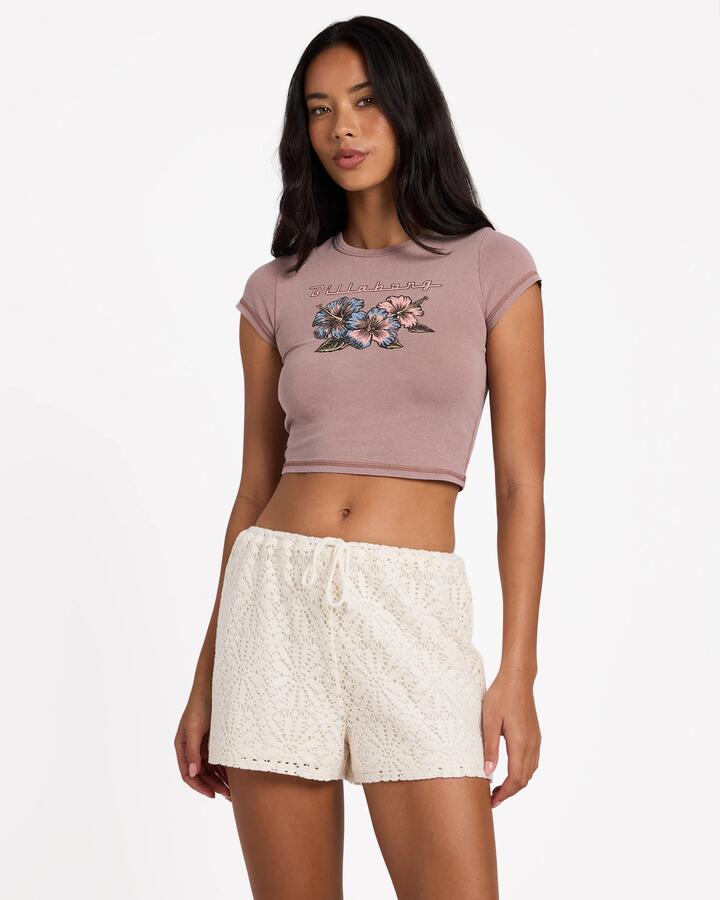 Image of a model wearing Shorts. Product name - Billabong Womens Cloud Nine Elastic Waist Shorts Salt Crystal in Salt Crystal colour by brand - Billabong