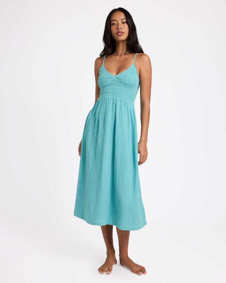 Image of Dresses. Product name - Billabong Womens Such A Trip Midi Dress Misty Blue in Misty Blue colour by brand - Billabong