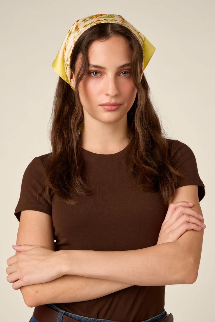 Image of Scarves & Shawls. Product name - Luxe Marigold Satin Scarf in Lemon colour by brand - Princess Highway