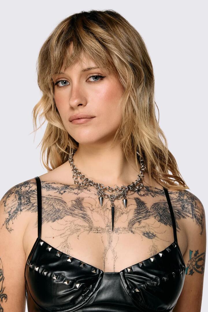 Image of Necklaces. Product name - Chainmail Loop Drop Necklace in Silver colour by brand - Dangerfield