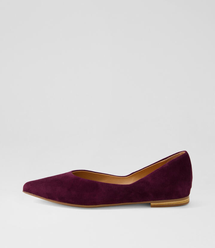 Image of Flats. Product name - Yora Burgundy Suede Flat Shoes in Burgundy colour by brand - MIDAS