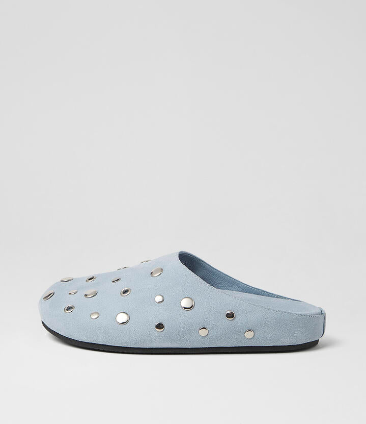 Image of Flats. Product name - Discola Pale Blue Suede Flat Shoes in Pale Blue colour by brand - MOLLINI