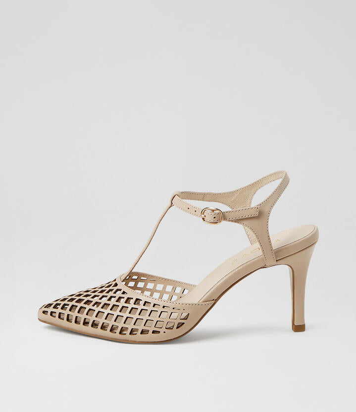 Image of Heels. Product name - Buttercup Nude Leather Heels in Nude colour by brand - MIDAS