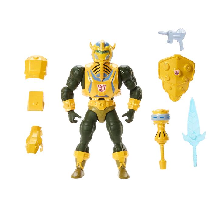 Image of Action Figures. Product name - Masters of the Universe x Transformers Bumblebee Armor Man-At-Arms Action Figure in colour by brand - Masters of the Universe