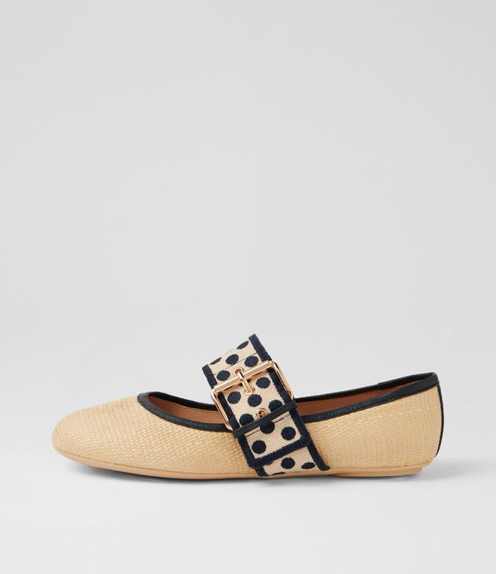 Image of Flats. Product name - Billie Natural Navy Natural Multi Ballet Flats in Natural-Navy&Natural colour by brand - MIDAS