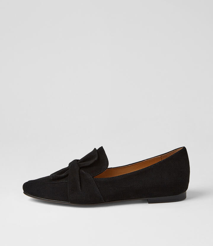 Image of Flats. Product name - Soleil Black Suede Flat Shoes in Black colour by brand - MIDAS