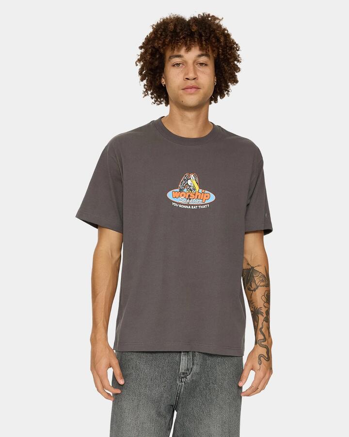 Image of T-Shirts. Product name - Worship Mens Still Hungry T-Shirt Worn Black in Worn Black colour by brand - Worship