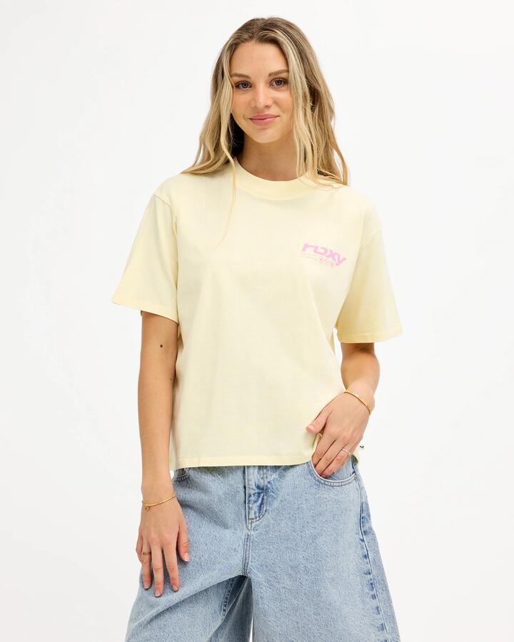 Image of T-Shirts. Product name - Roxy Womens Heart Of Surfing T-Shirt Lemon Drop in Lemon Drop colour by brand - Roxy
